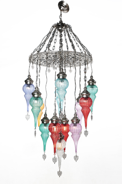 De Luxe Nickel Color Chandelier with 13 Special Pyrex Glasses